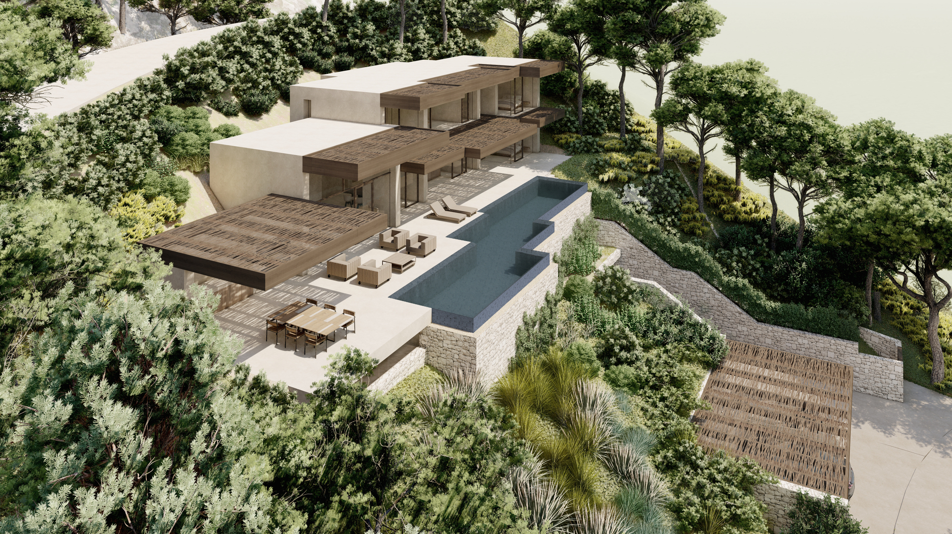 Neu gebaute Villa mit Panoramablick auf das Mittelmeer