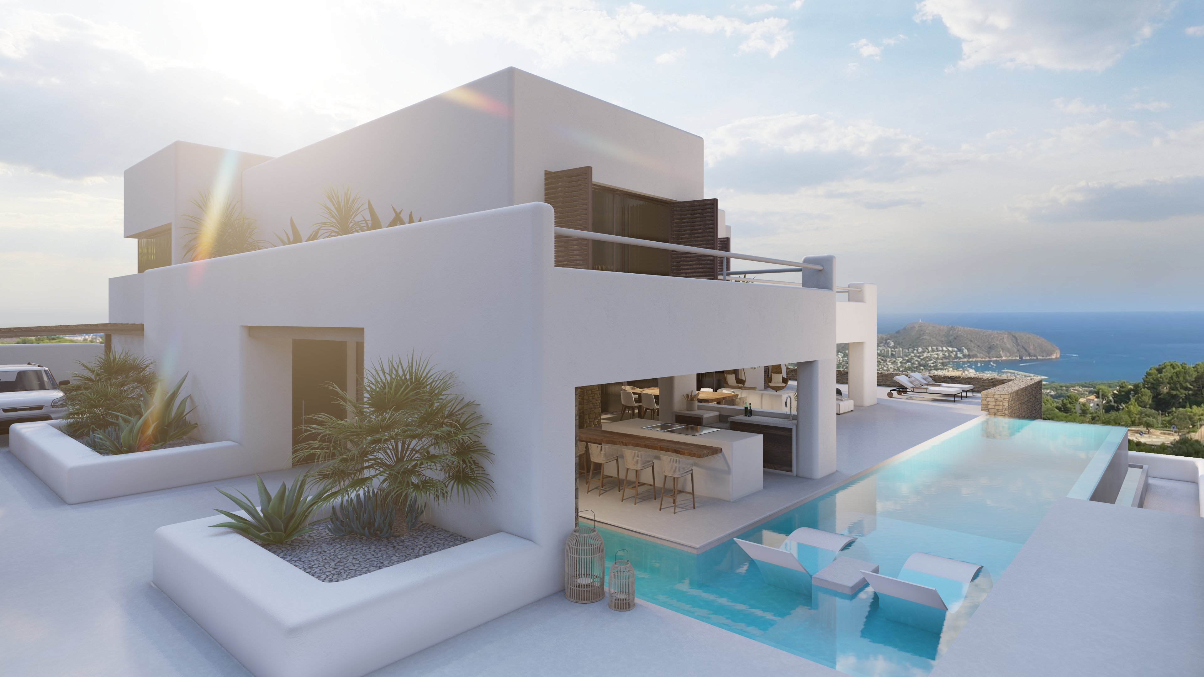 Ibiza-stijl villa met uitzicht op zee in Moraira